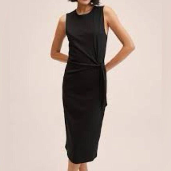 Icone Simone tie front midi sleeveless black midi dress Sz M - Picture 1 of 12